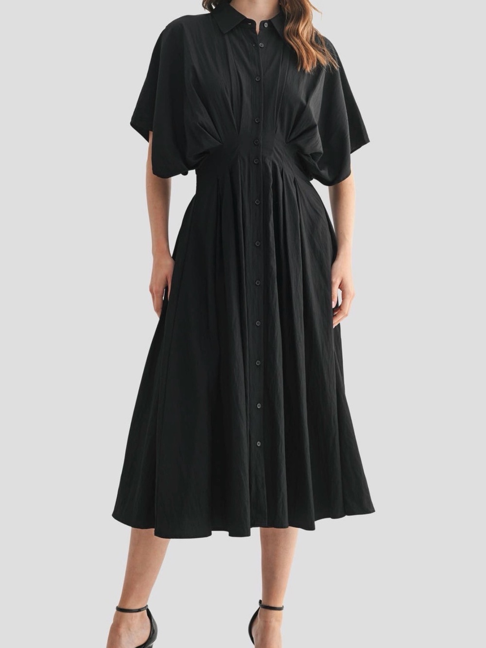 Lush Black Button-Front Midi Shirt Dress
